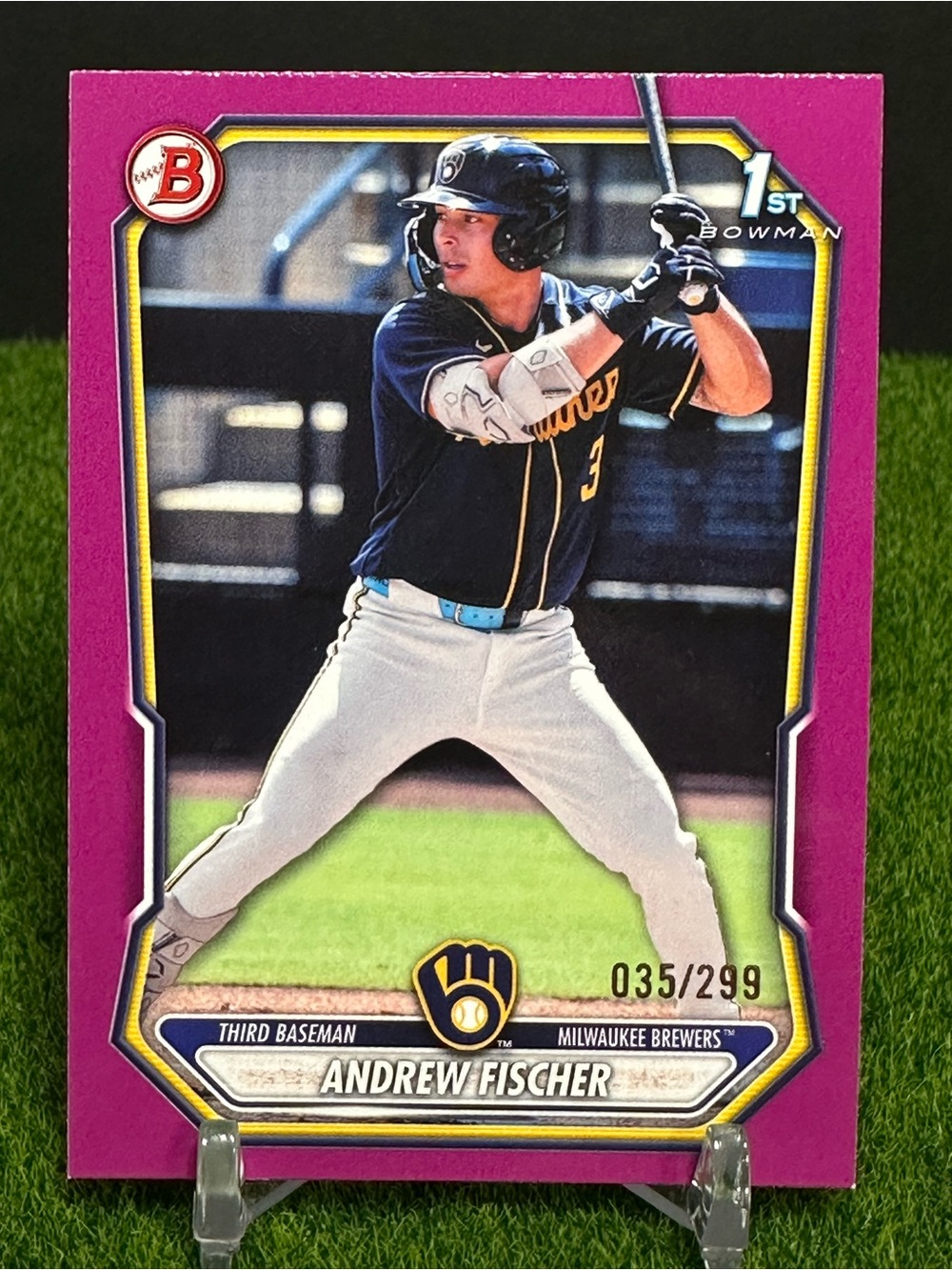2026 Bowman 1st Fuchsia /299 Milwaukee Brewers Prospect Andrew Fischer BP-149